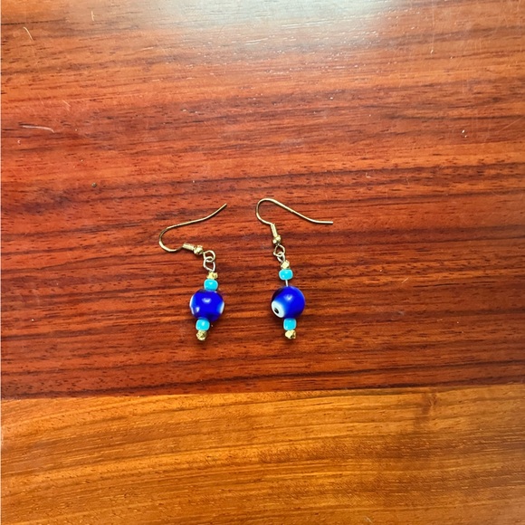GOLD BLUE-EYE EARRINGS - Picture 3 of 3